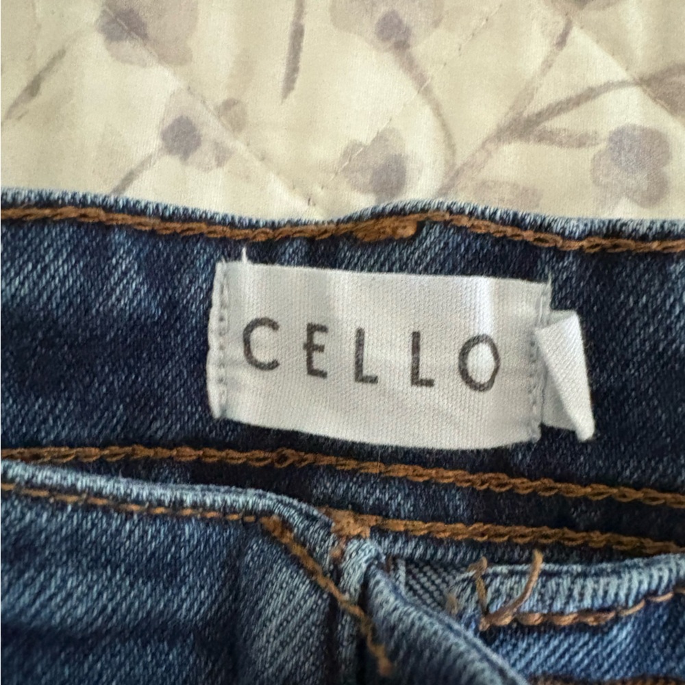 Cello Women's Mid-Blue High-Rise Flare Jeans exposed button fly raw hem sz 28 - Picture 6 of 14